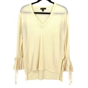 J.Crew Merino Wool Sweater Womens Size Small Cream Bell Tie Sleeves V-Neck